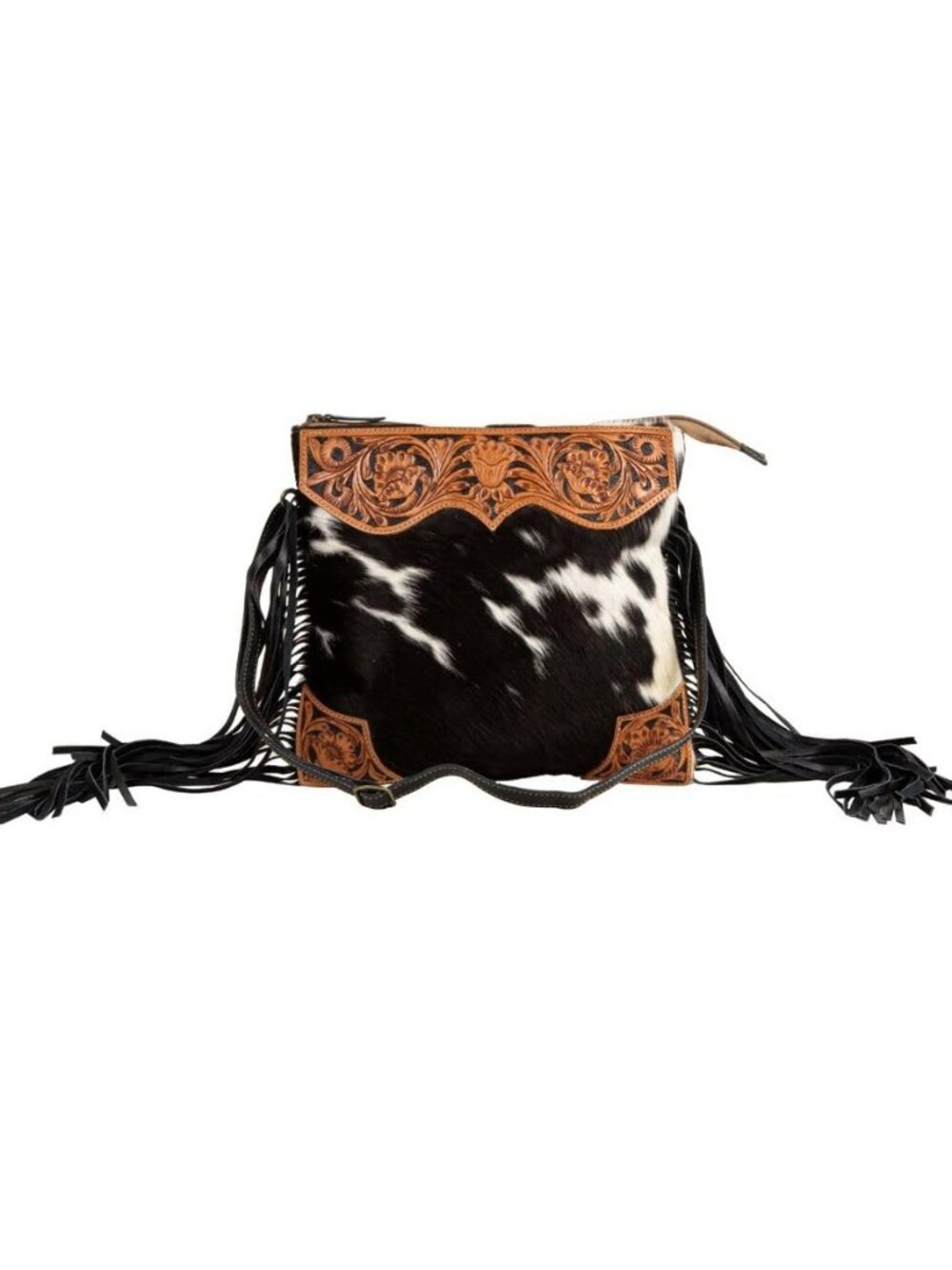 Tooled Leather Cow Hide Bag - Cow Hide Purses for Women with Hand-Etched